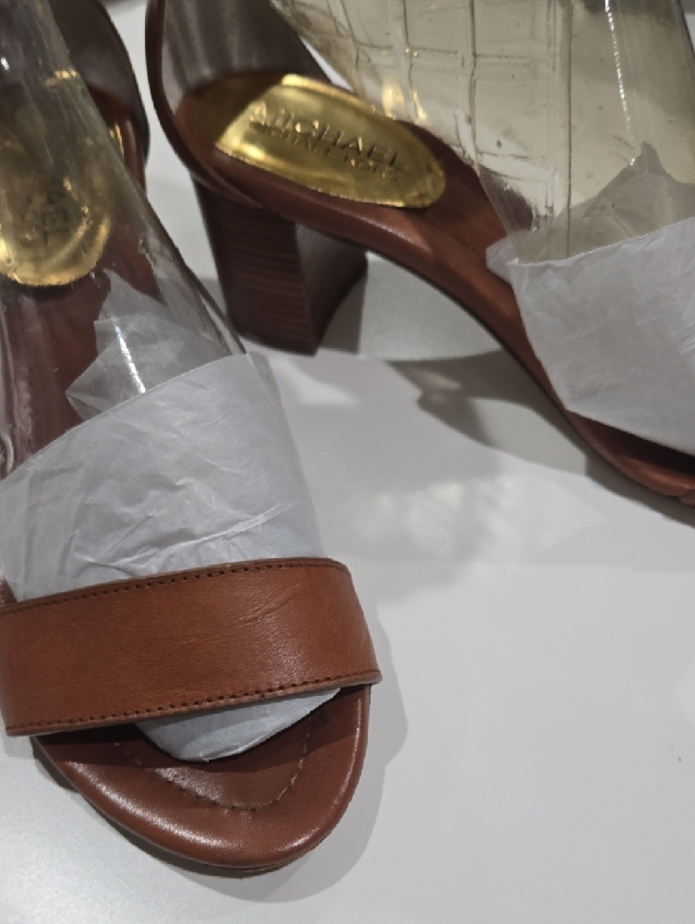 Michael Kors Cognac Leather Ankle-Strap Heels - Picture 6 of 7